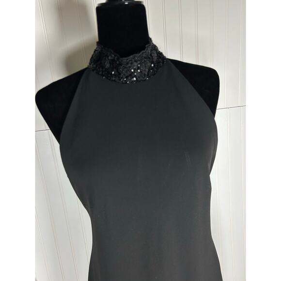 Lauren Ralph Lauren Cocktail Evening Dress Black Halter Sequined Collar Sz 12 - Picture 3 of 8